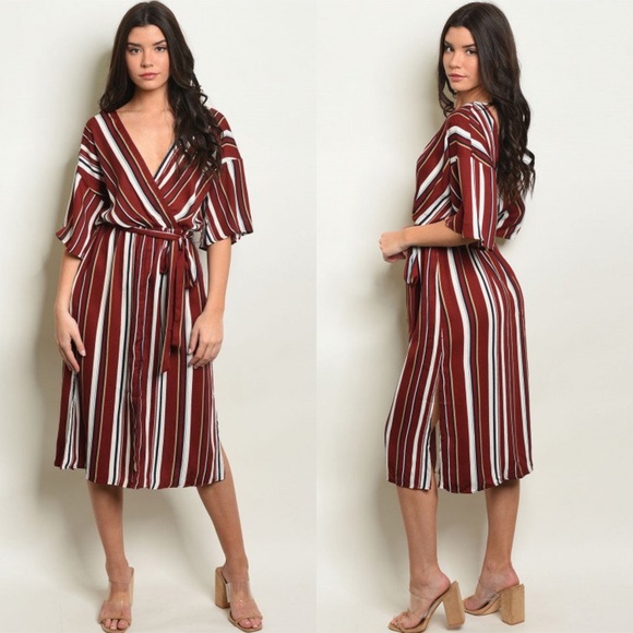 Final Sale Maroon Stripe Wrap Dress - Picture 2 of 4